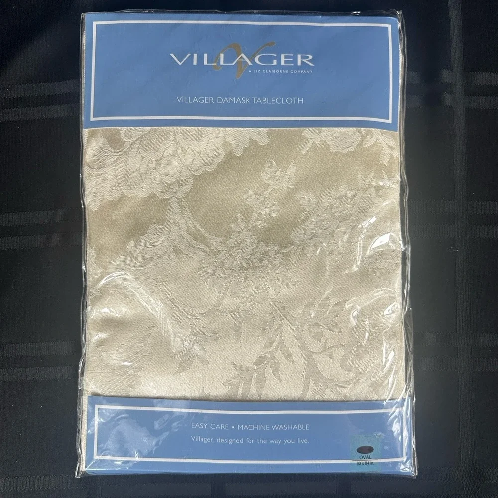 Tablecloth Liz Claiborne White Damask Rectangle 60x84 Villager Cotton Blend Vtg